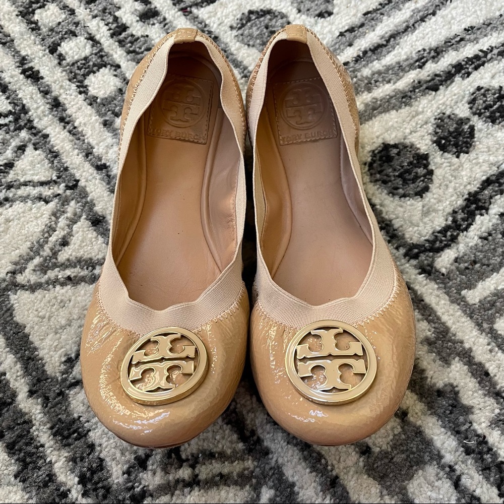 Tory Burch Beige Flats with Gold Logo